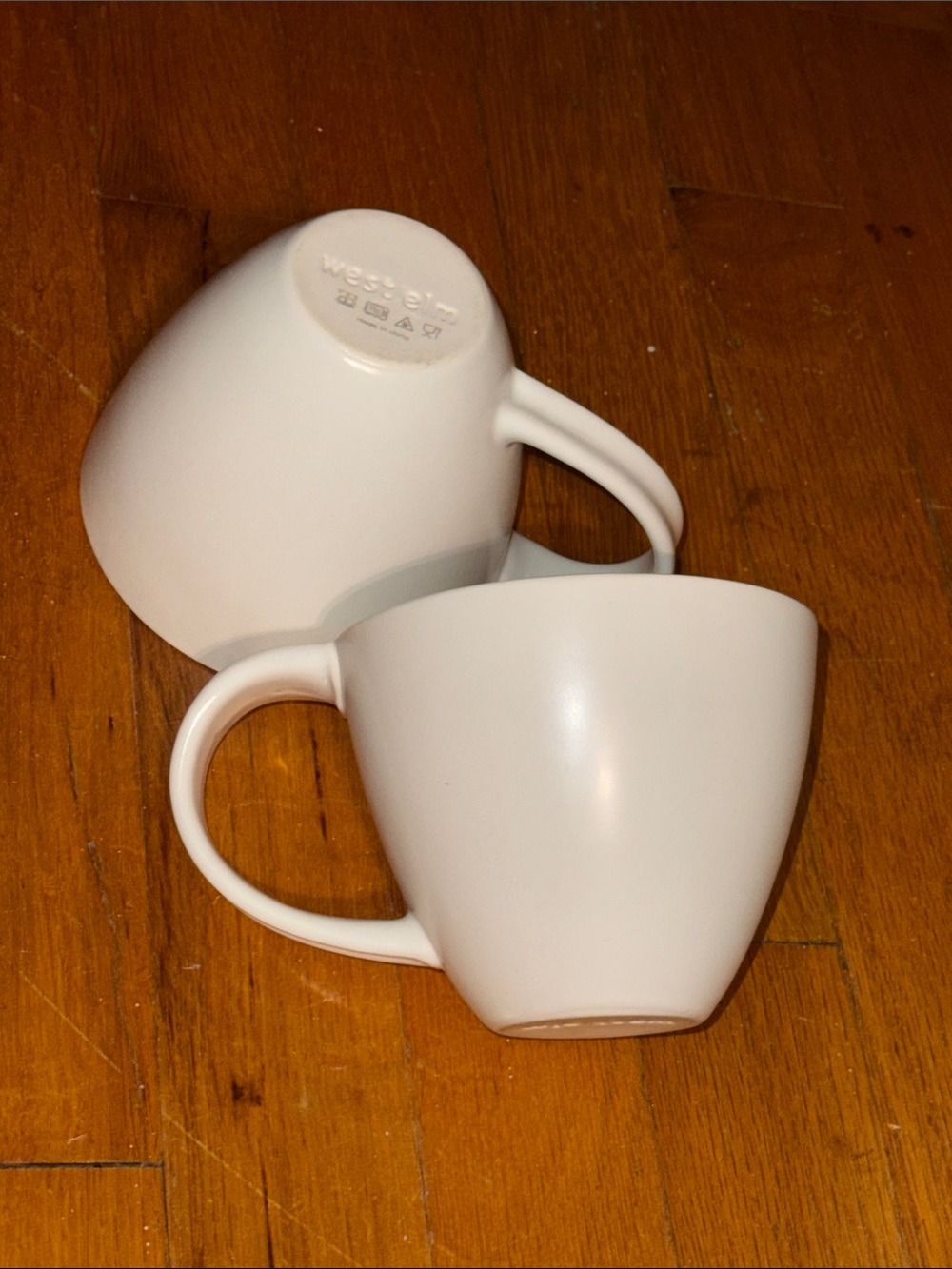 WEST ELM white coffee tea mug cups set of 2 bundle